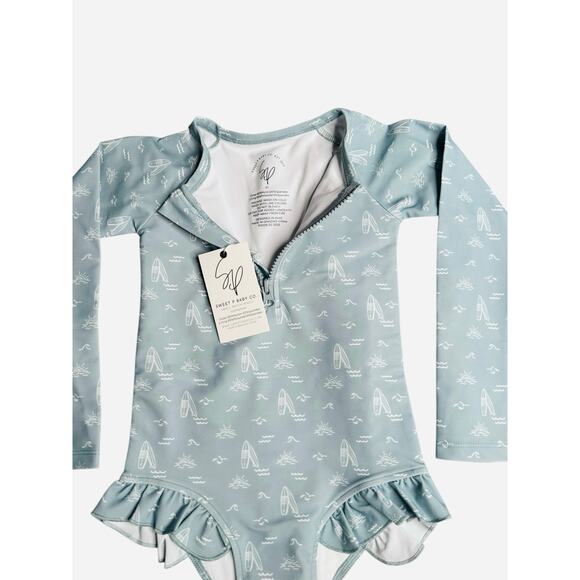Sweet P Baby Co. Long Sleeve Surf Print Swimsuit – Size 2T - Picture 3 of 10